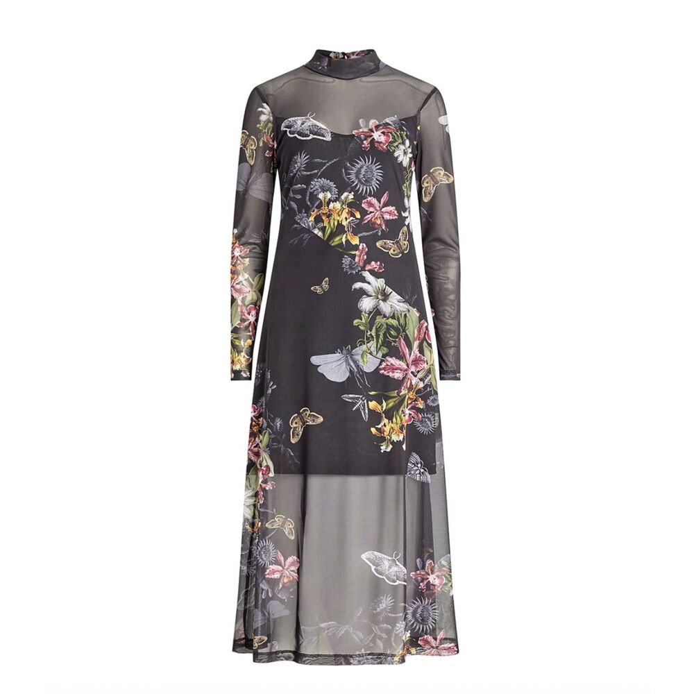AllSaints Hanna Sanibel Printed Mesh Midi Dress